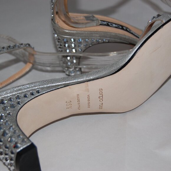 US 6.5 ❤️ SERGIO ROSSI Silver Crystal Rhinestone Embellished Ankle Strap Sandals - Picture 12 of 12